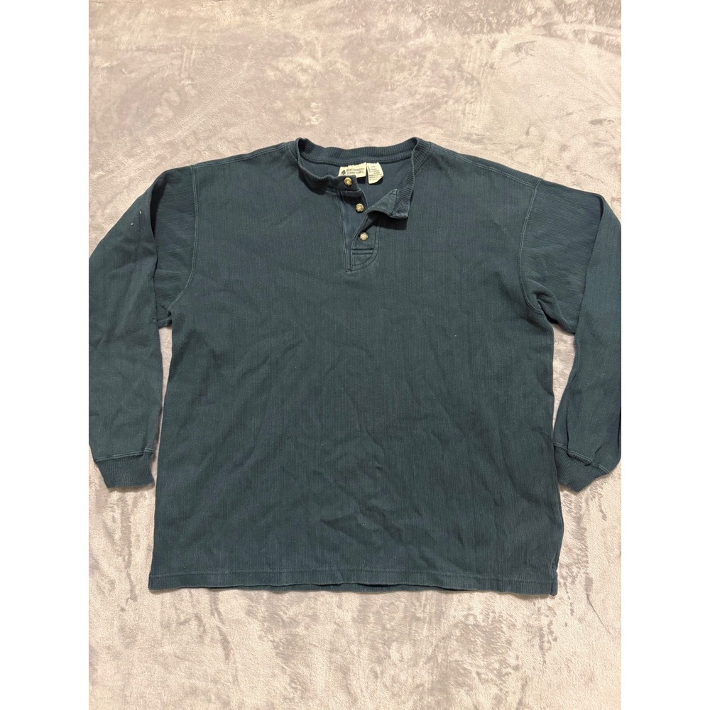 Northwest Territory Henley Men Large Green Ribbed Cotton Long Sleeve Shirt